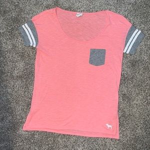 Victoria Secret Pink neon pink baseball tee style top